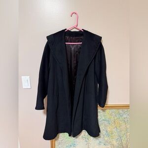 Black Wool Coat French Fabric Minimal Chic Swing Coat